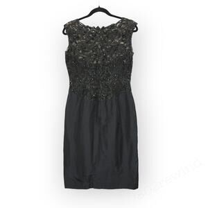 M/L Vintage Cocktail Dress KneeLength Lace Sequin Bead Taffeta UPCYCLE